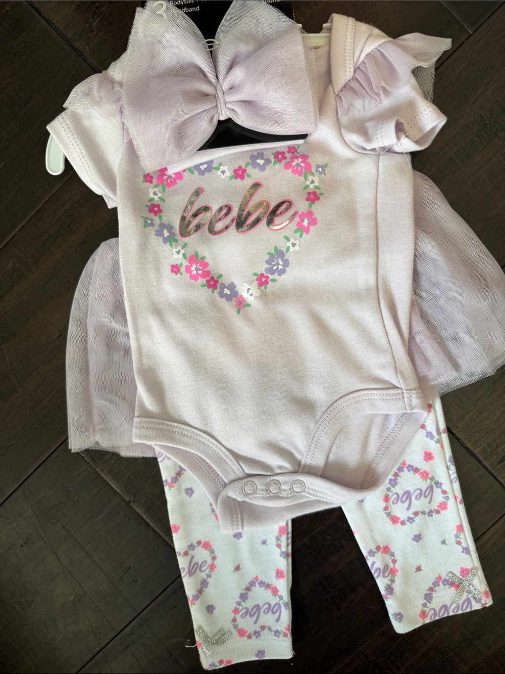 NWT Bebe baby floral bodysuit set